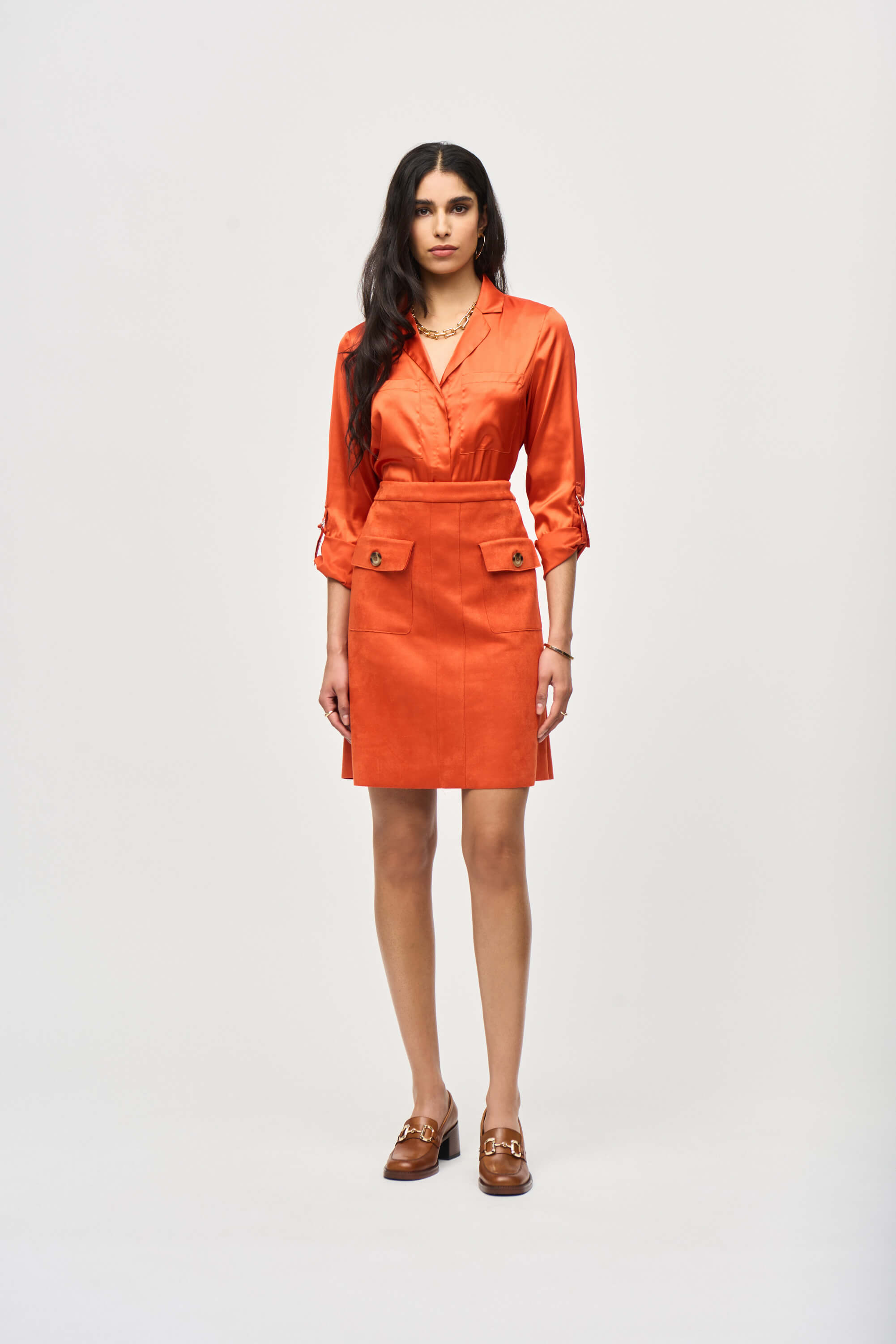 Falda acampanada en ante sintético scuba sin cierres - 243238