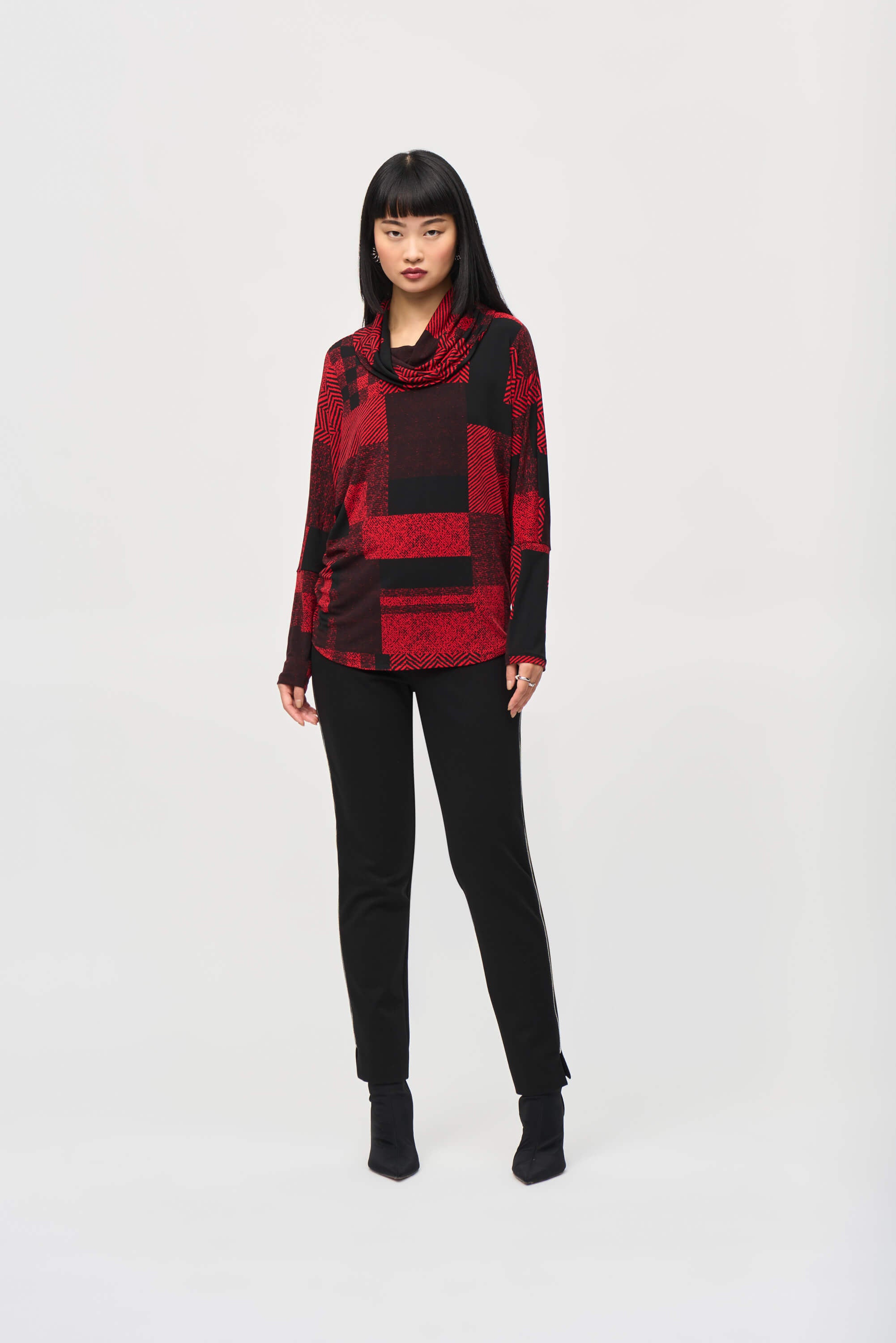 Top boxy de punto de seda con estampado de patchwork - 243249