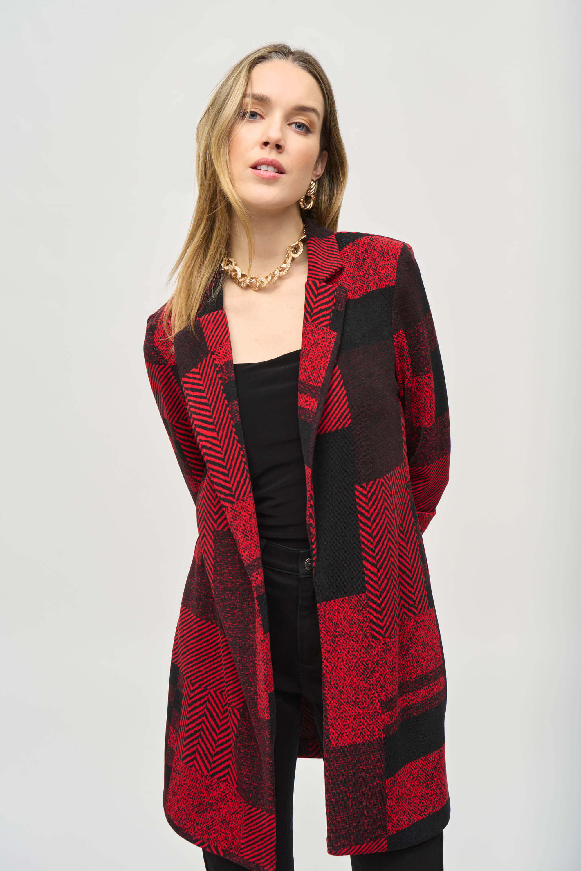 Blazer largo de punto con estampado patchwork - 243309