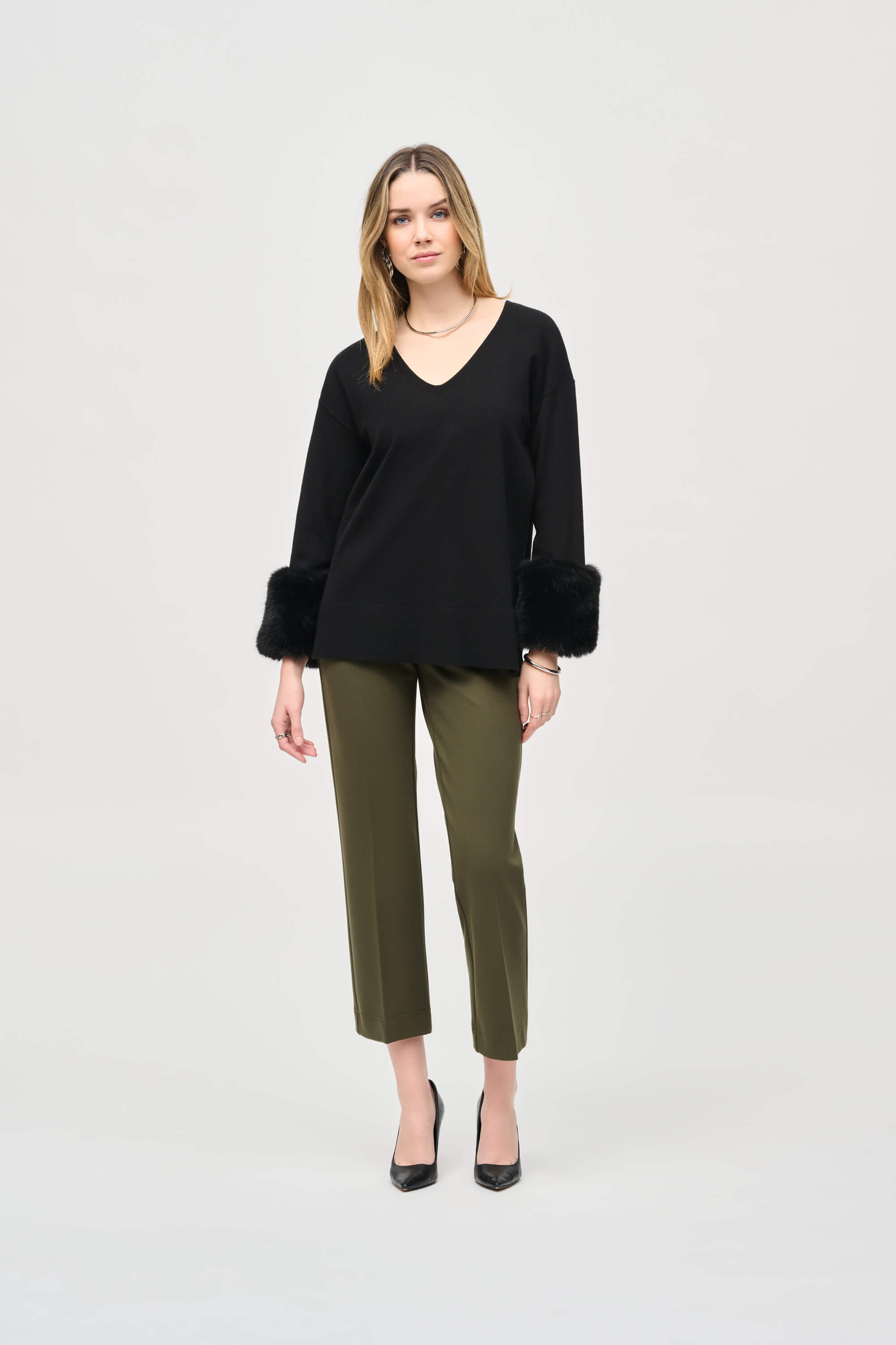 Túnica de punto de jersey con puños de piel sintética - 243955