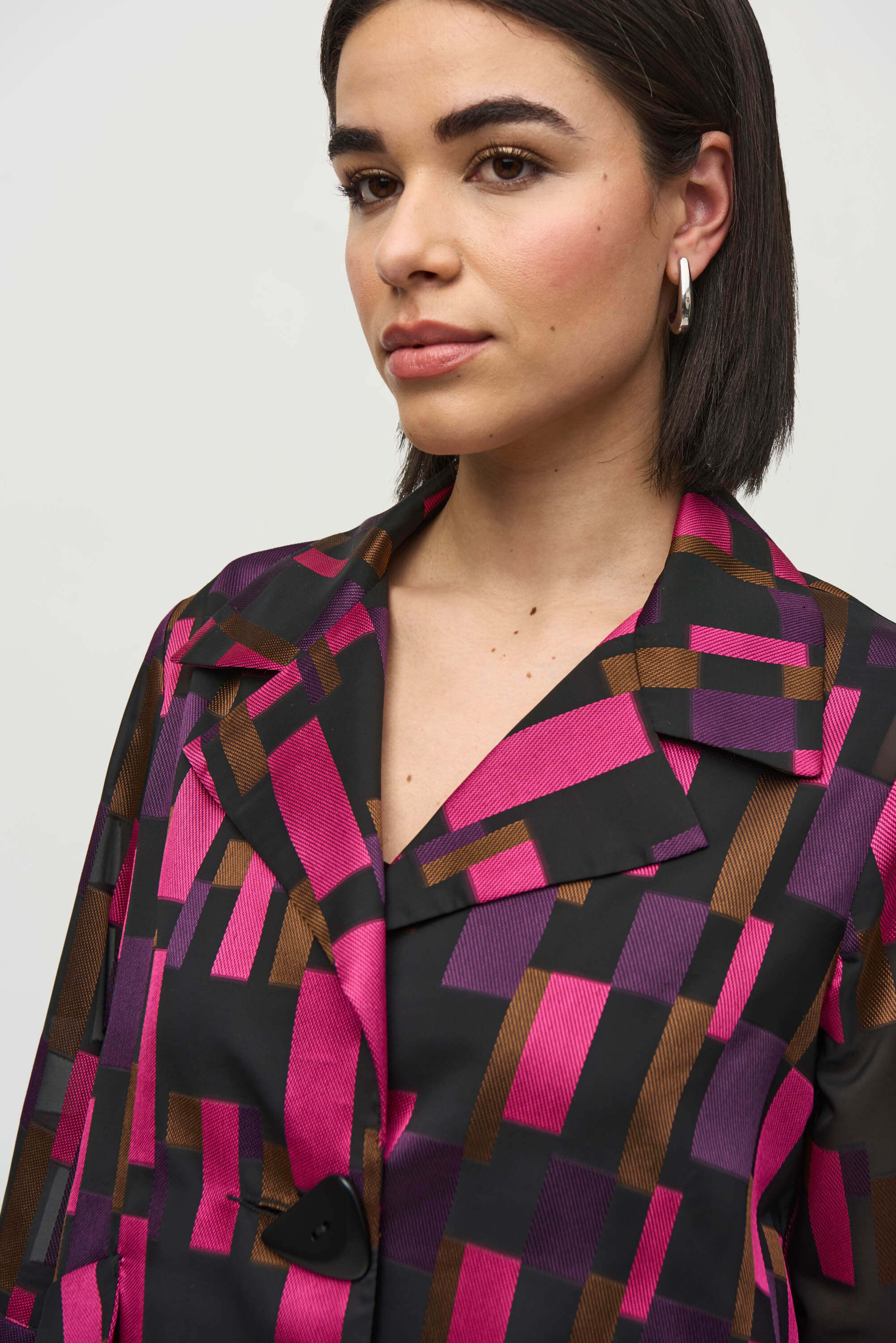 Chaqueta swing de jacquard y organza geométrica - 244166