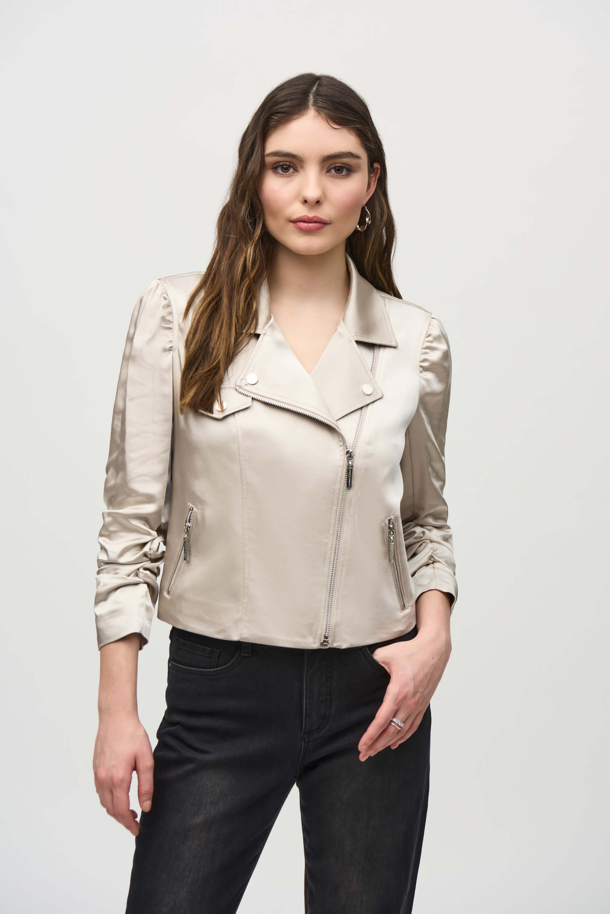 Chaqueta motera de raso con cremalleras - 244903