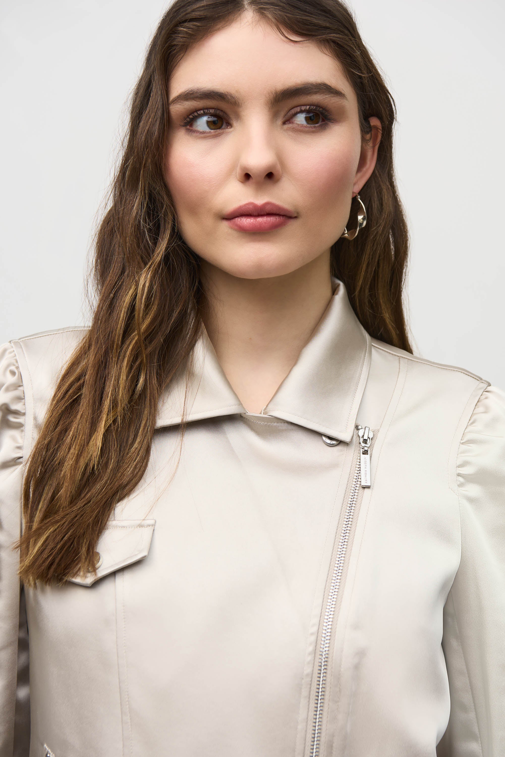 Chaqueta motera de raso con cremalleras - 244903