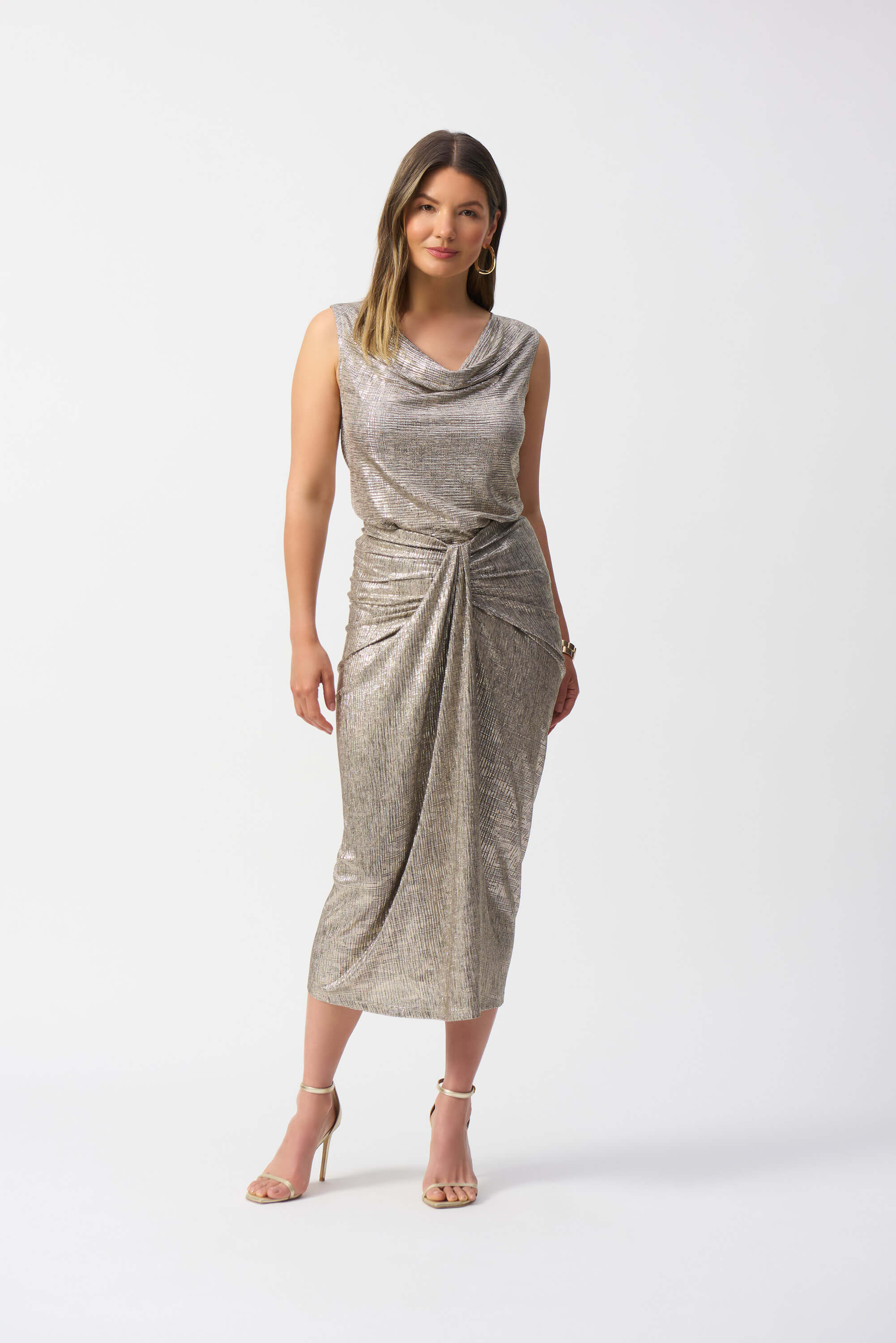 Joseph Ribkoff 251081 | Top jaspeado metalizado sin mangas vista frontal