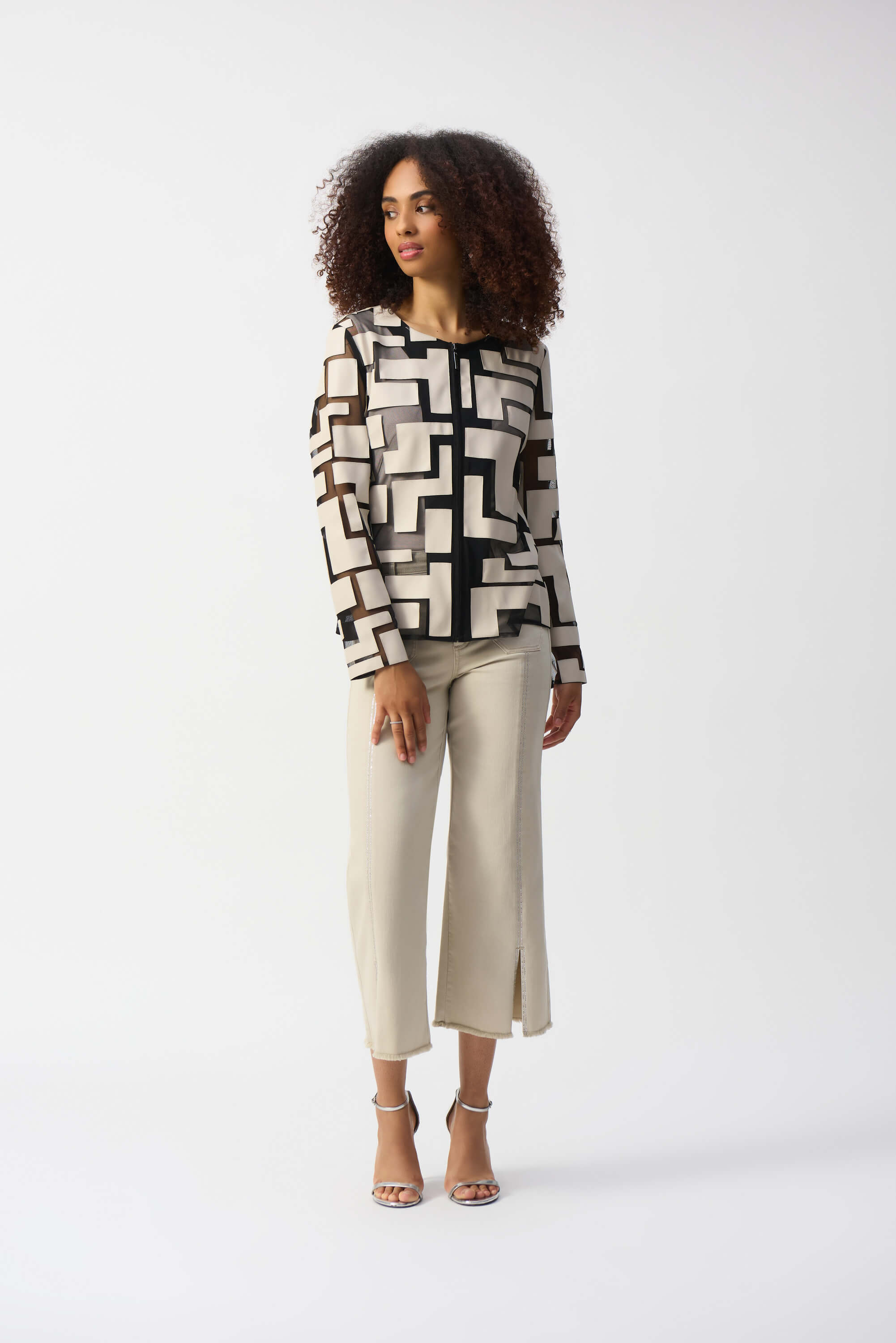 Joseph Ribkoff 251932 | Chaqueta malla y polipiel vista frontal