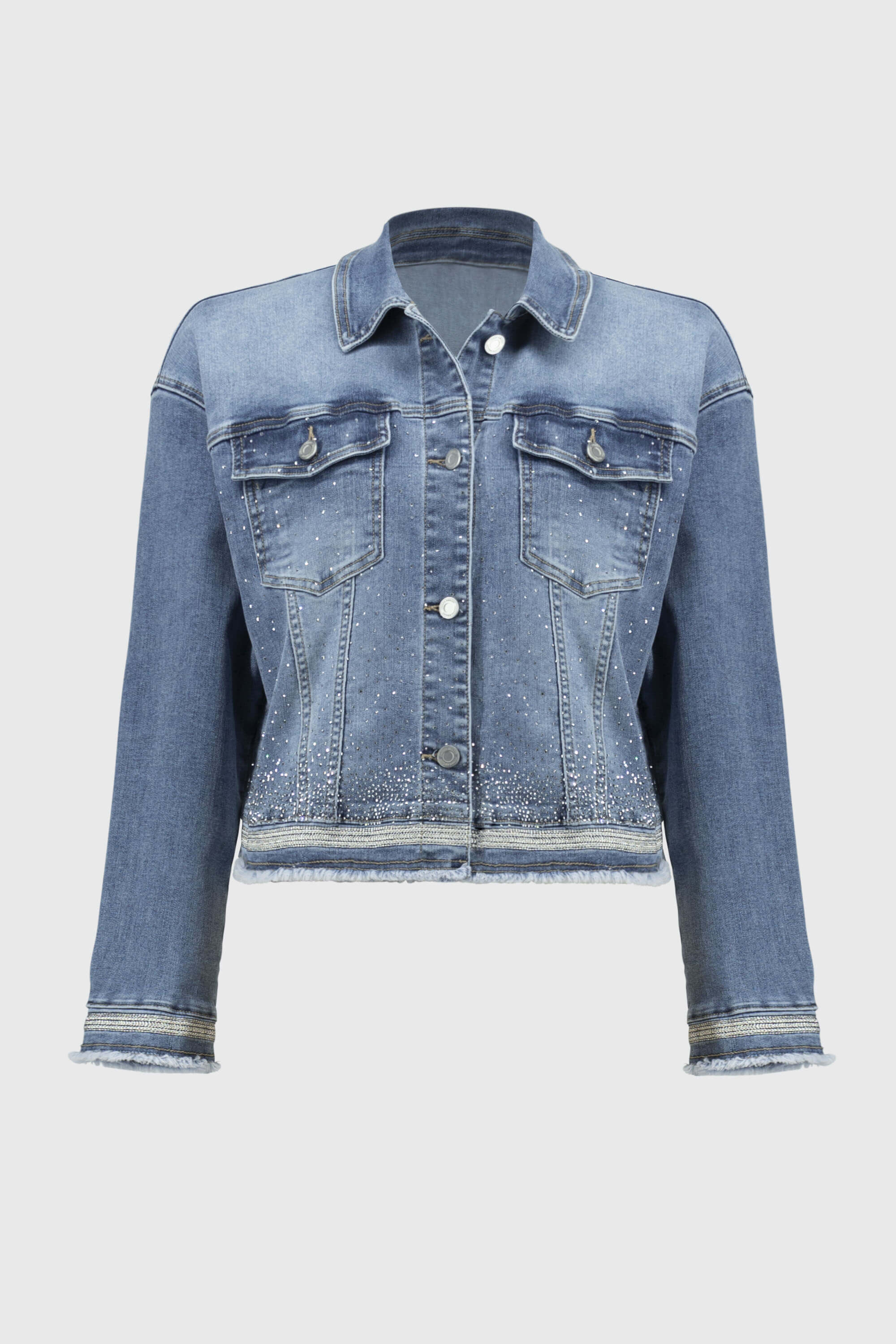 Joseph Ribkoff 251953 | Chamarra de mezclilla con bordados vista frontal