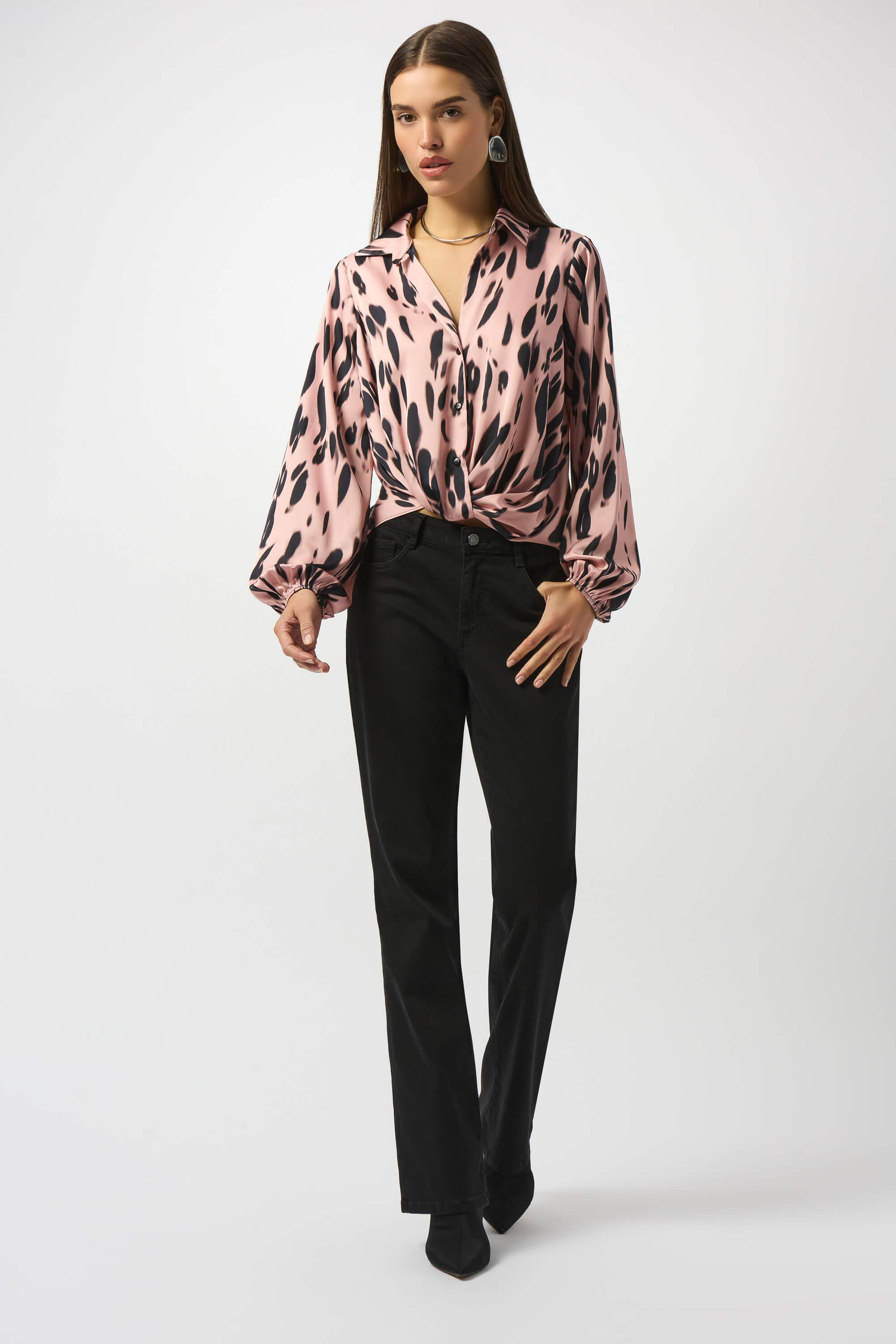 Top drapeado de raso reciclado con estampado animal - 253059