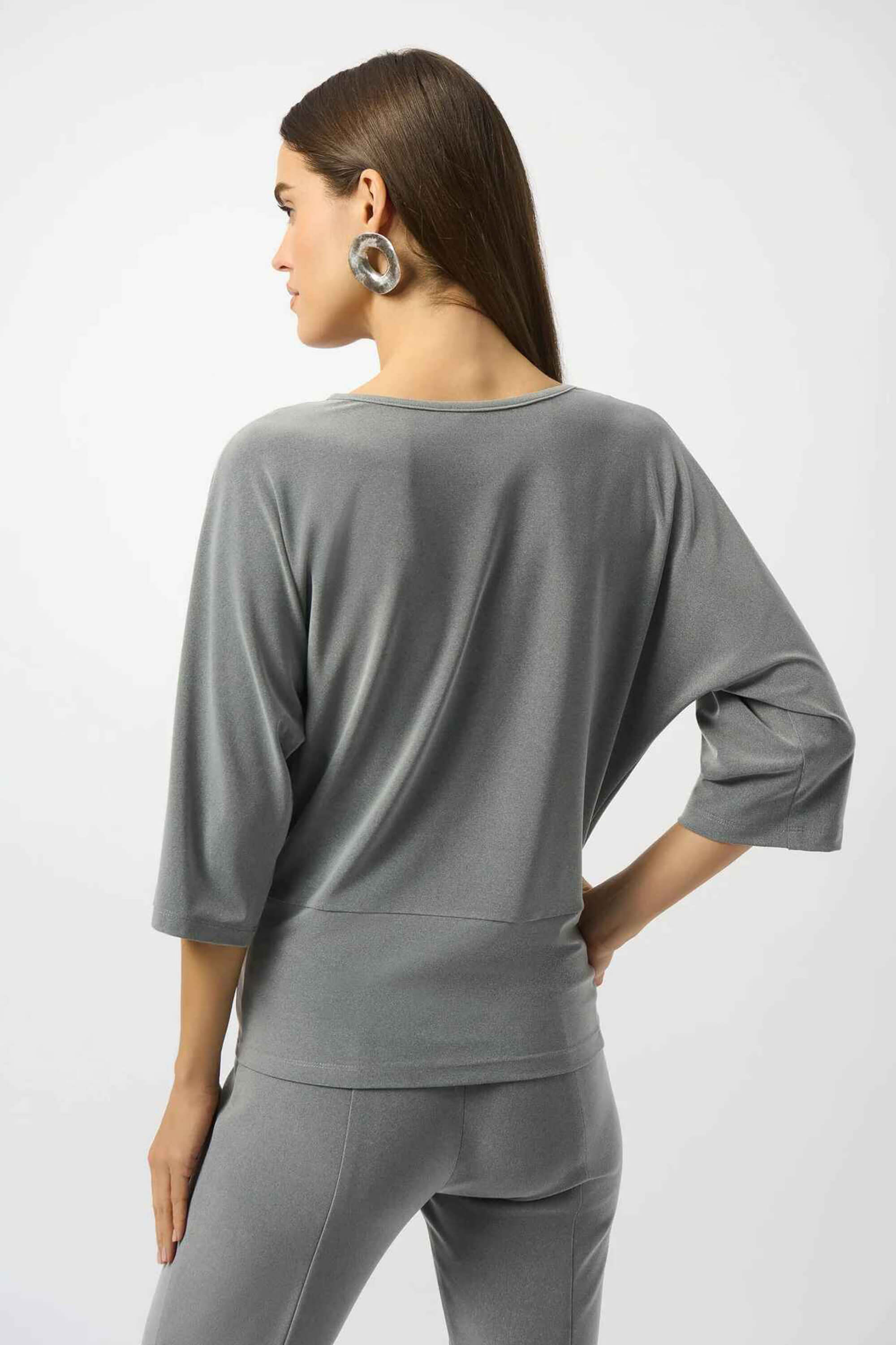 Top Boxy Melange Silky Knit con Nudo en Cintura - 253304