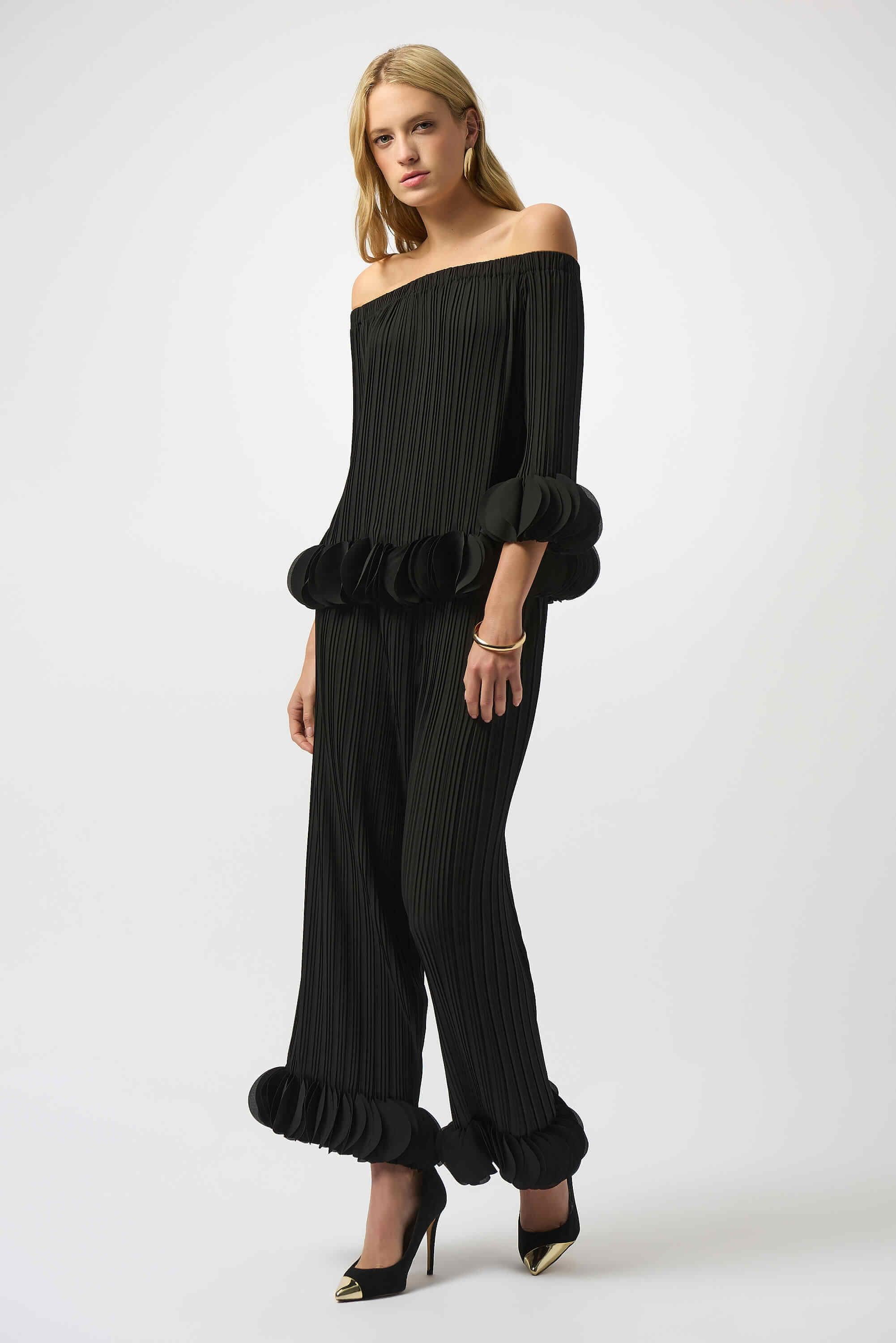 Top de georgette con los hombros descubiertos y plisado - 253939