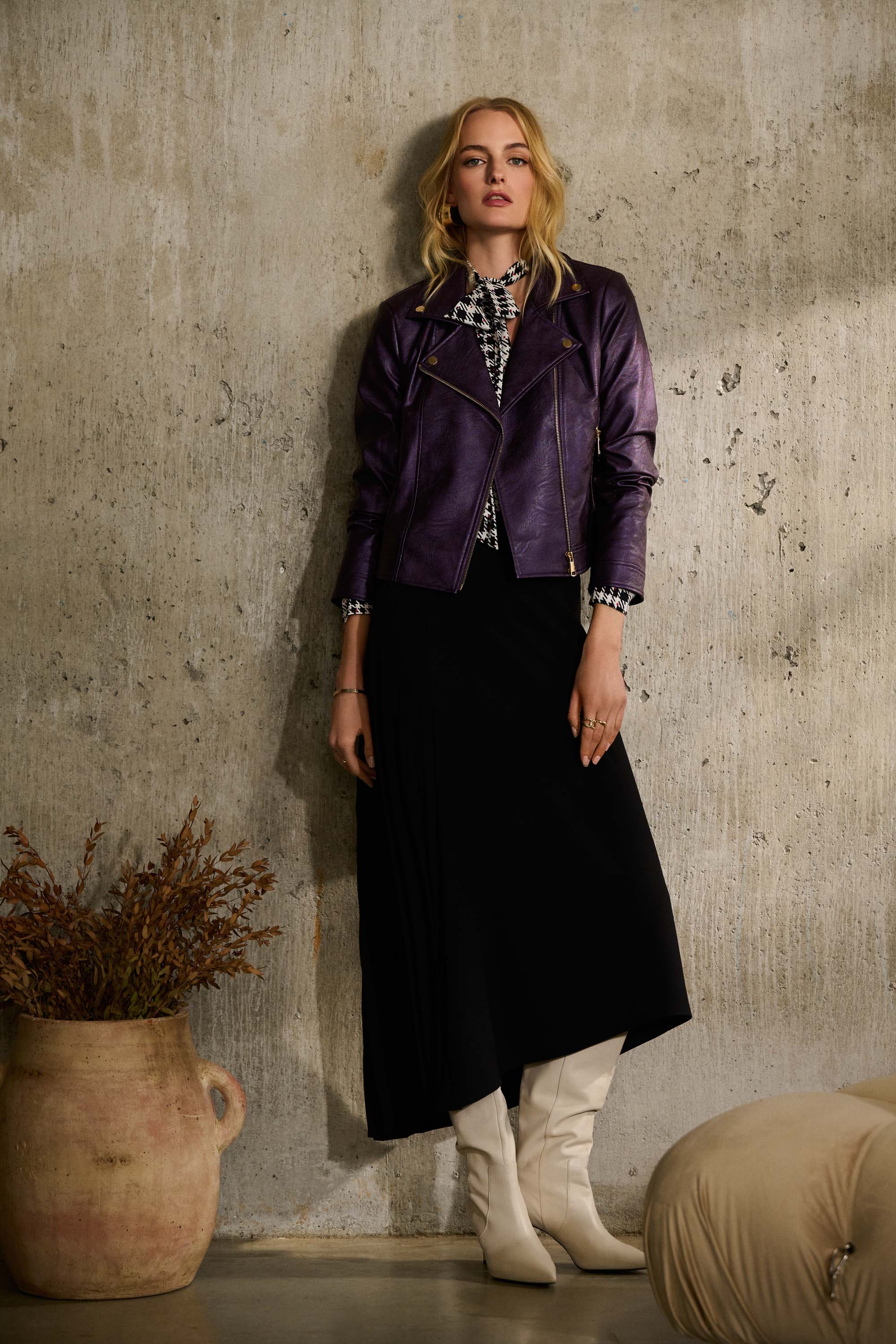 Falda asimétrica de crepé tejido - 243117