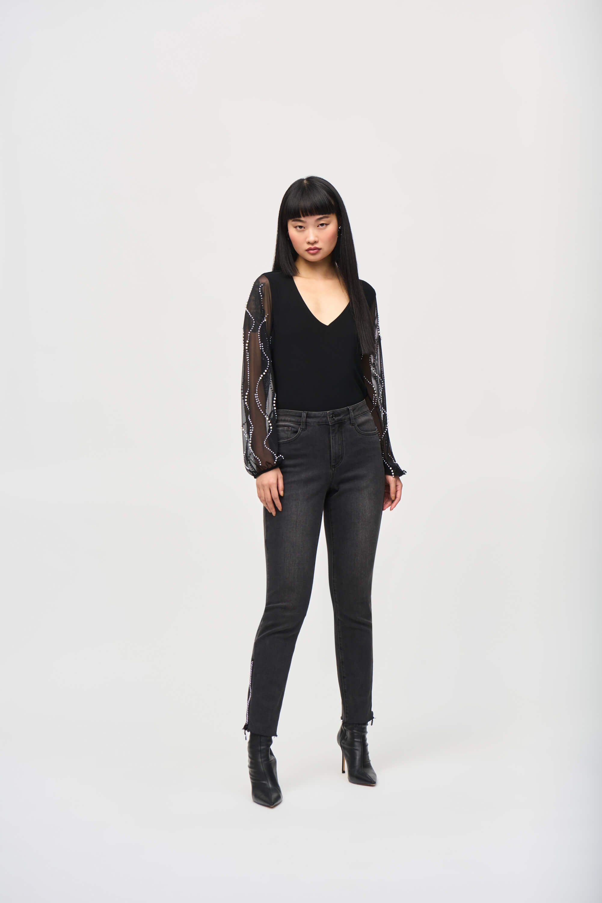 Túnica de punto sedoso con mangas con cuentas - 243132