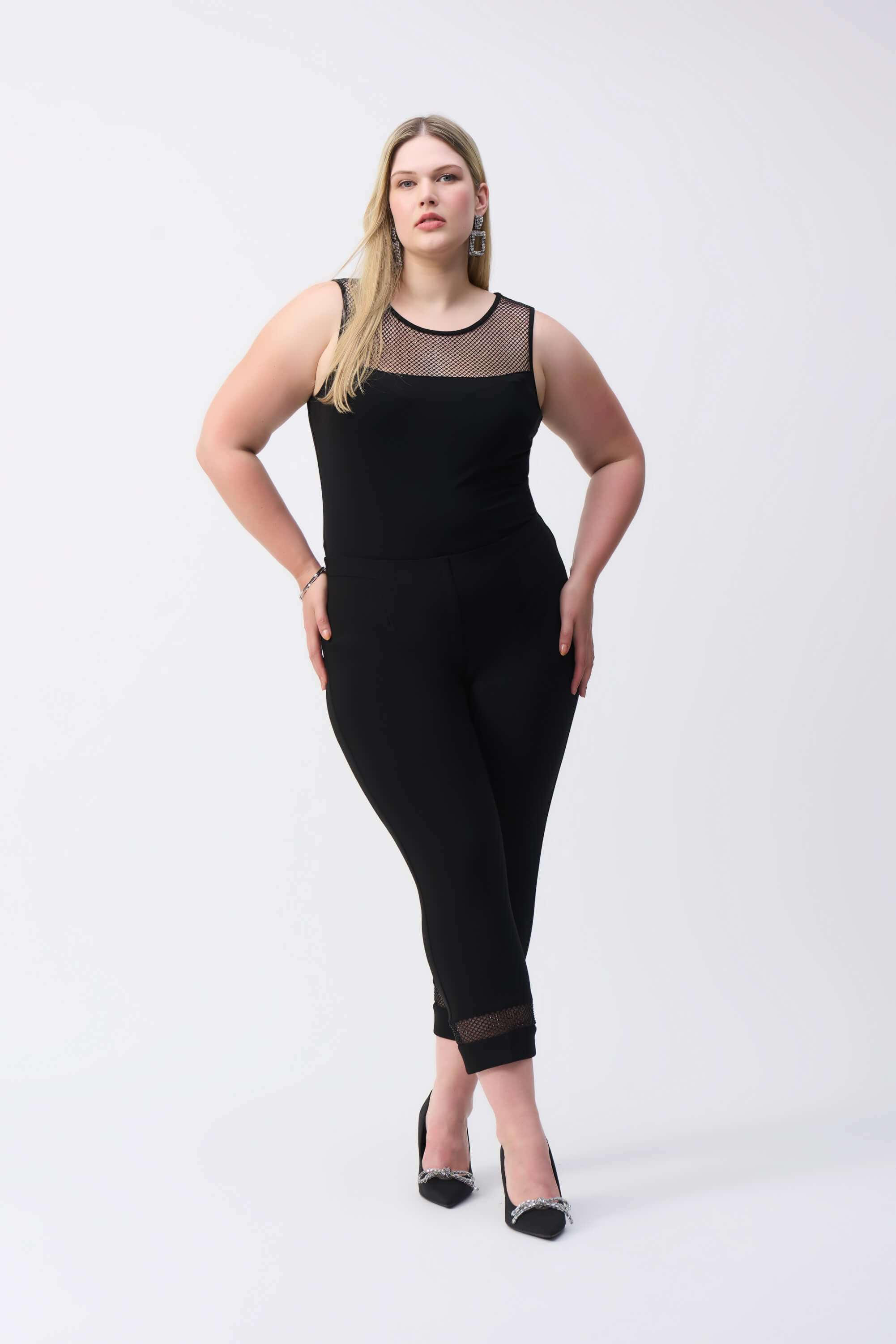 Signature | Pantalones de punto sedoso y malla con pedrería - 243753