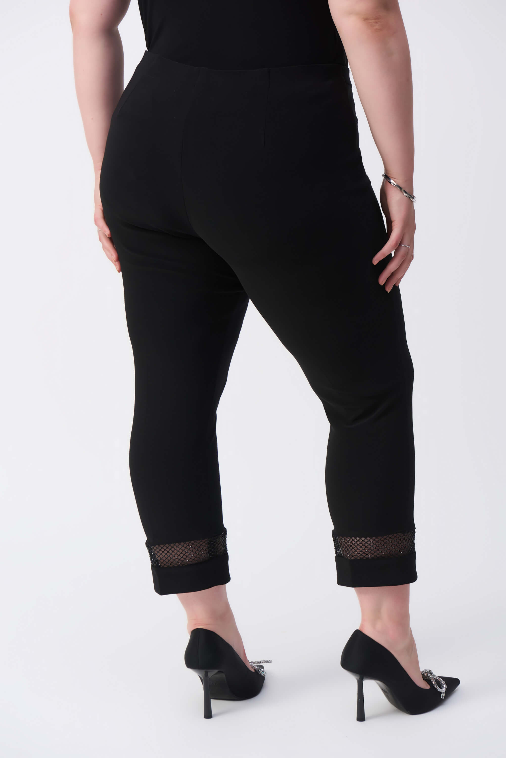 Signature | Pantalones de punto sedoso y malla con pedrería - 243753