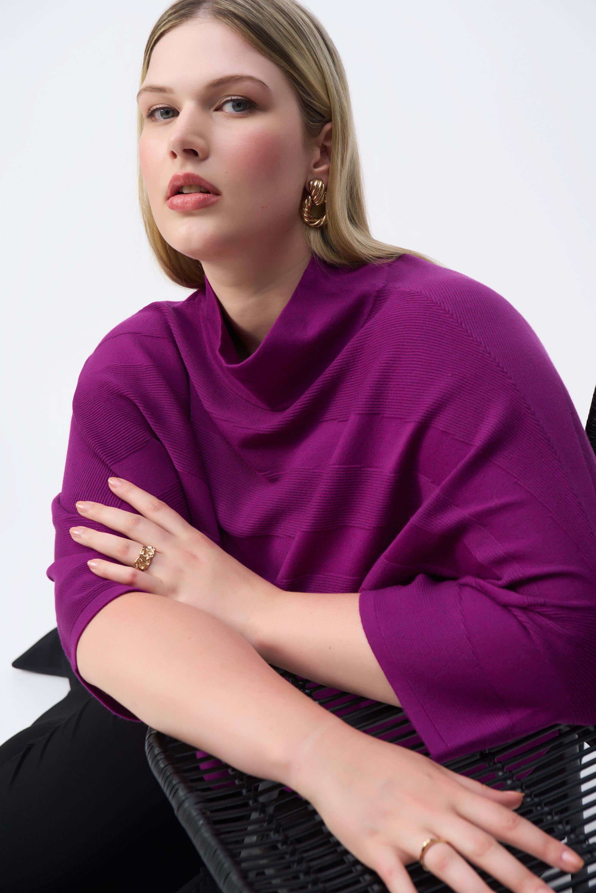 Top de punto con cuello medio y corte boxy - 243953