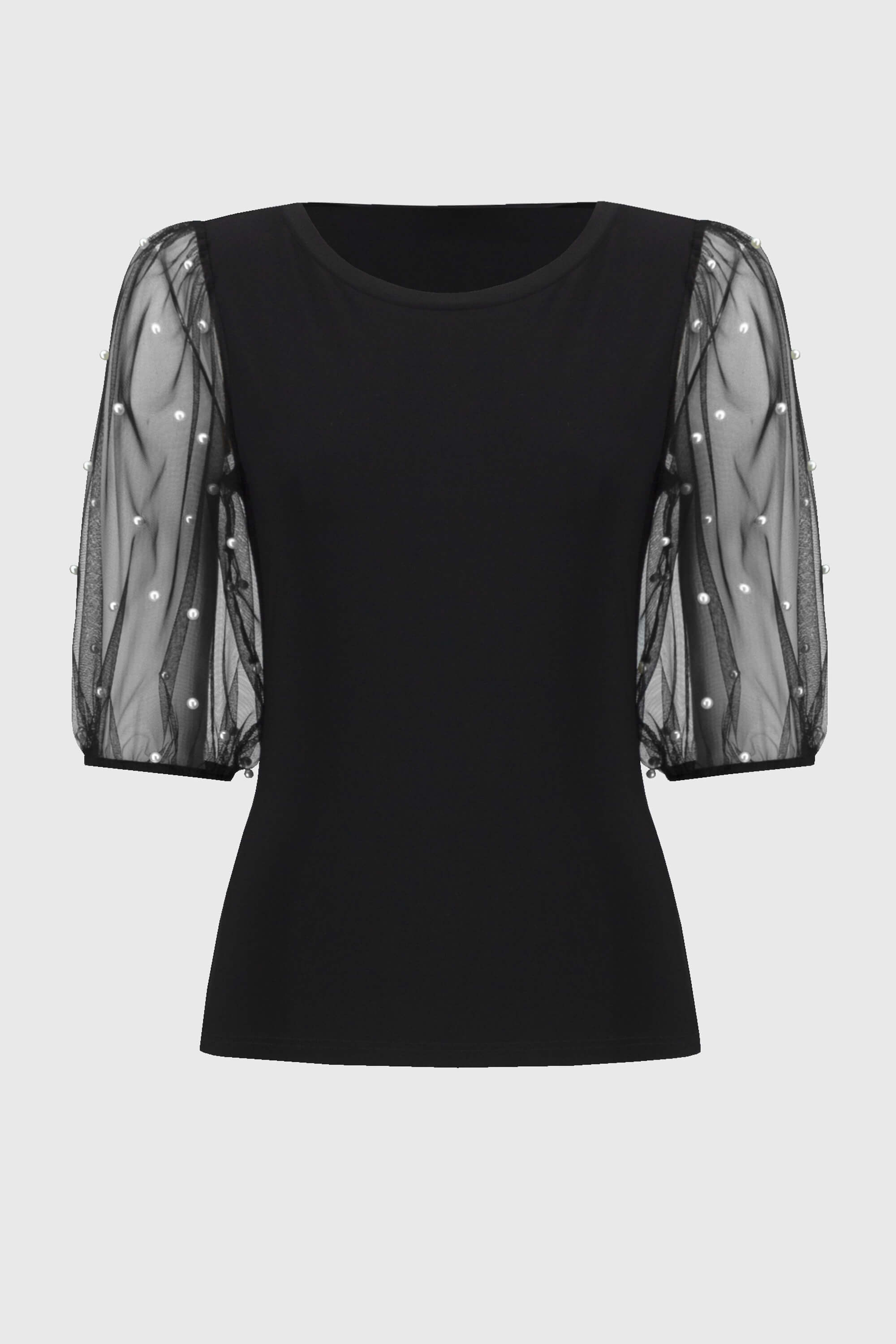 Top de punto sedoso con mangas de malla adornadas - 244189