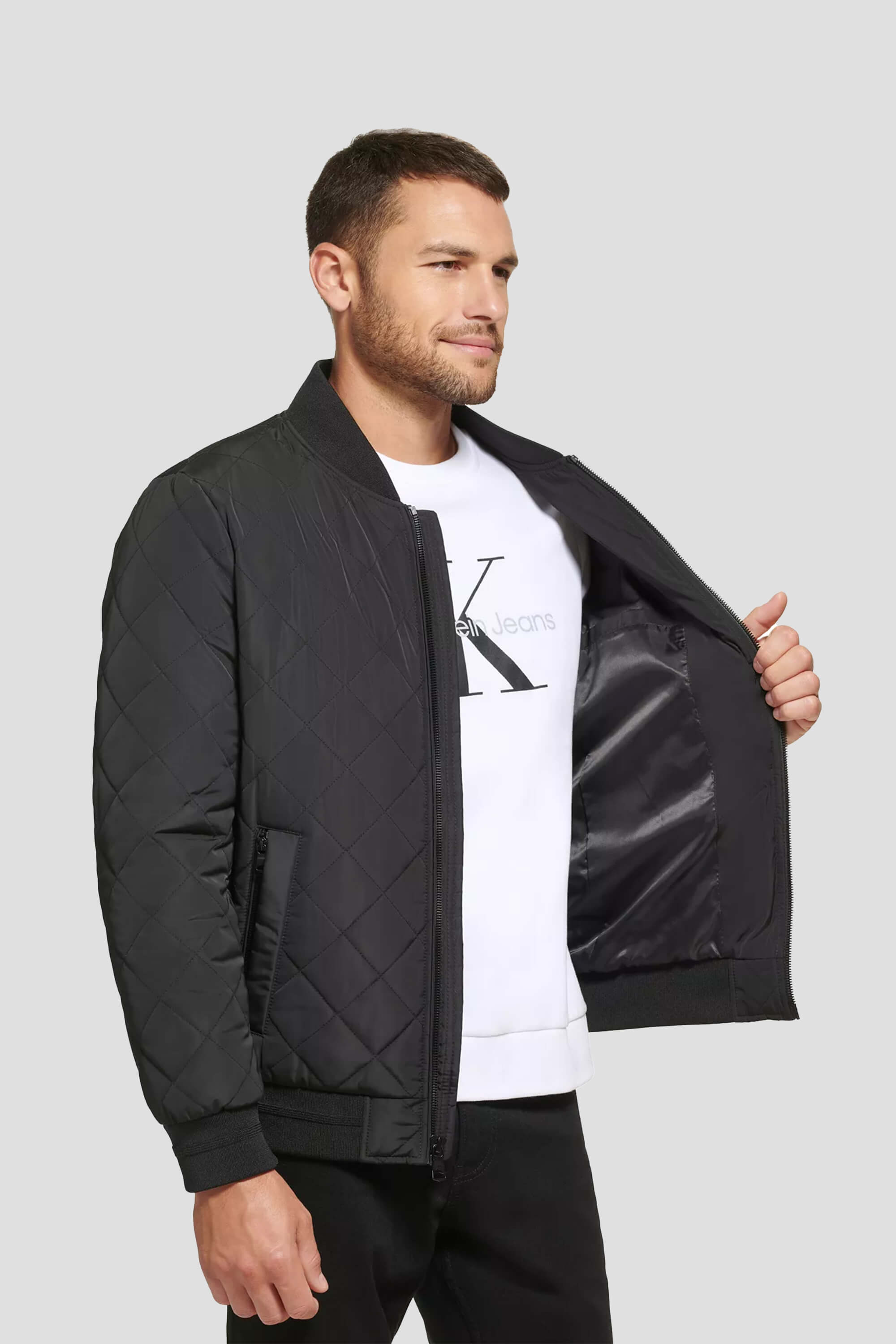 Chaqueta Bomber Acolchada con Detalles Tejidos